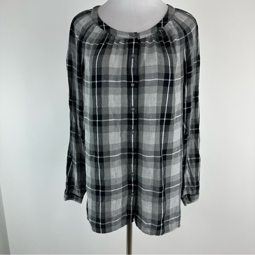 J. Jill Gray Black Plaid Button Down Shirt Size Small - Picture 1 of 7